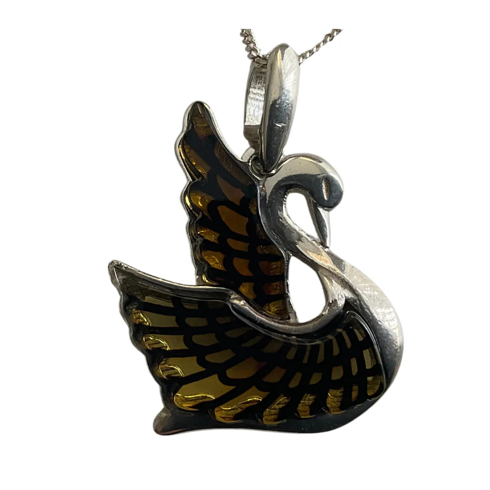 Designer Sterling Silver Swan and Amber Pendant P3