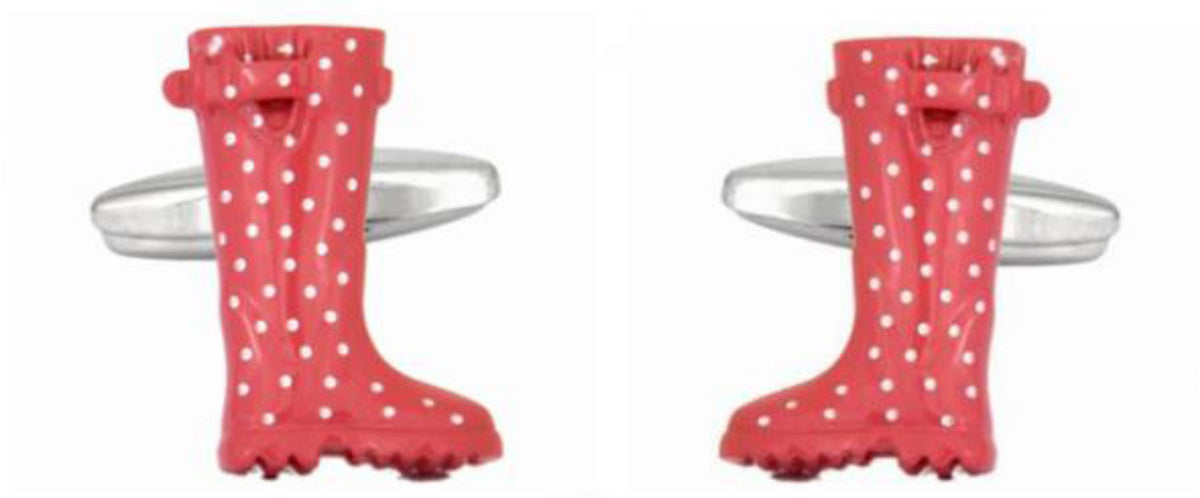 Pink Spotty welly boots  rhodium plated Cufflinks