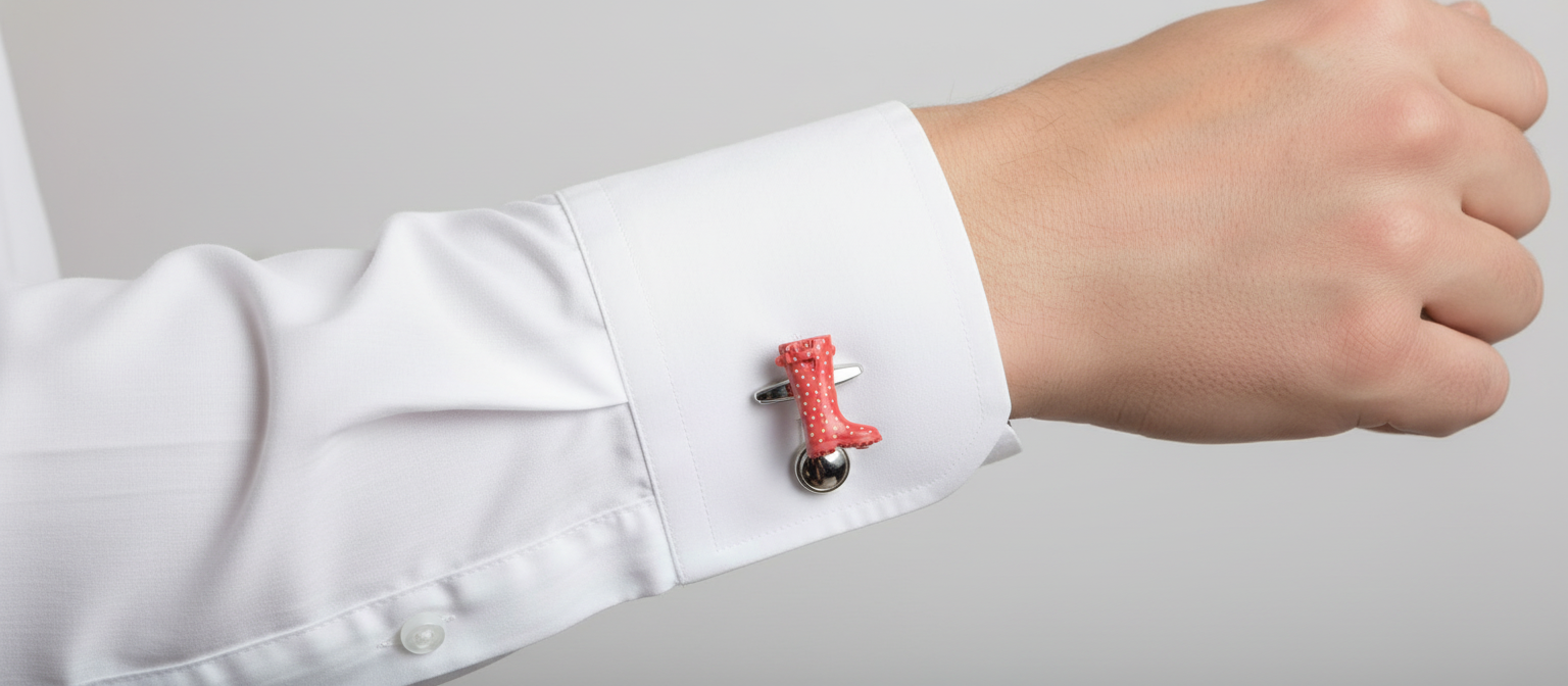 Pink Spotty welly boots  rhodium plated Cufflinks