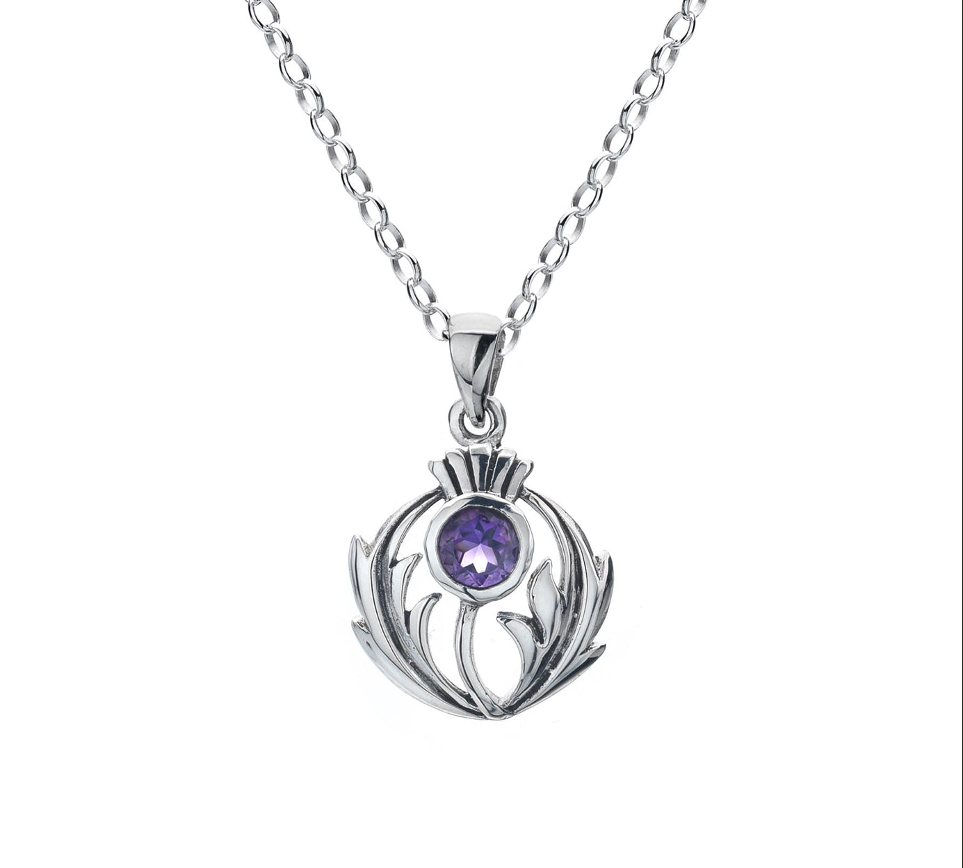 Sea Gems Sterling Silver Thistle Pendant Set With Amethyst- 4199