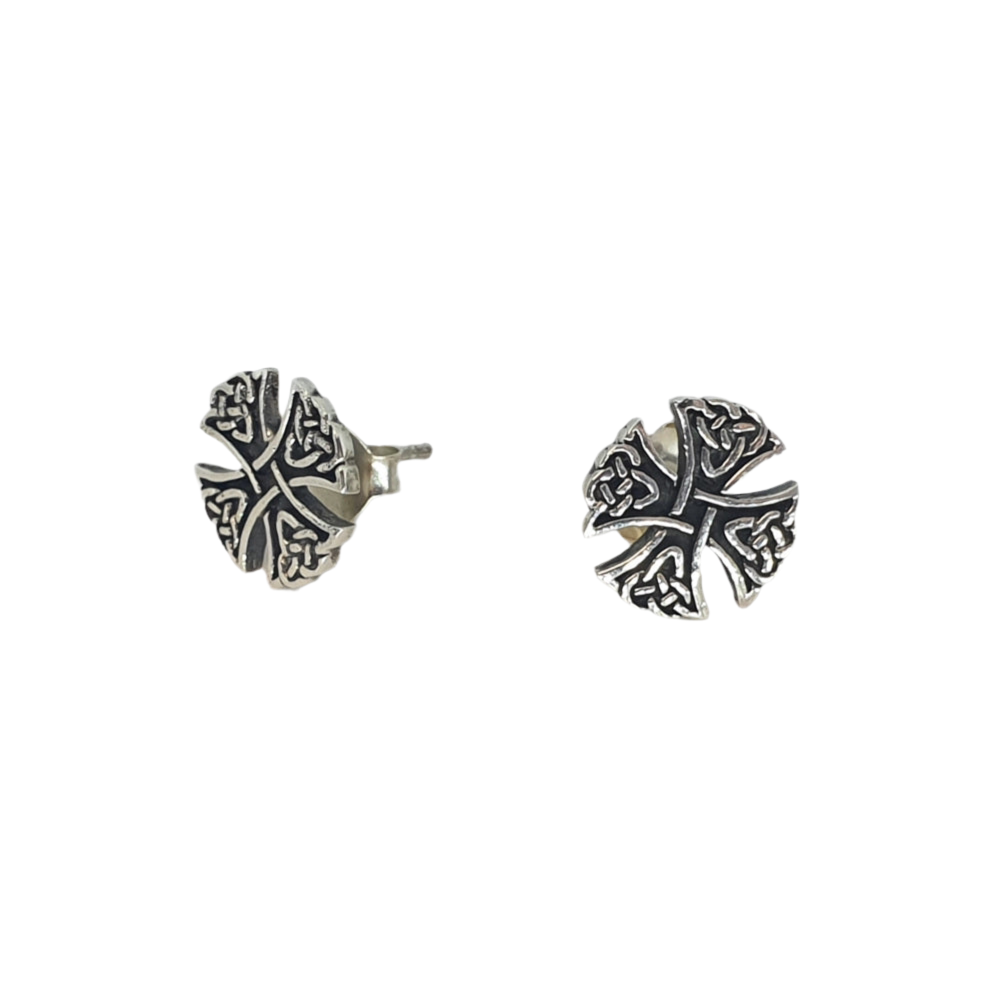 Designer Sterling Silver Celtic Cross Stud Earrings