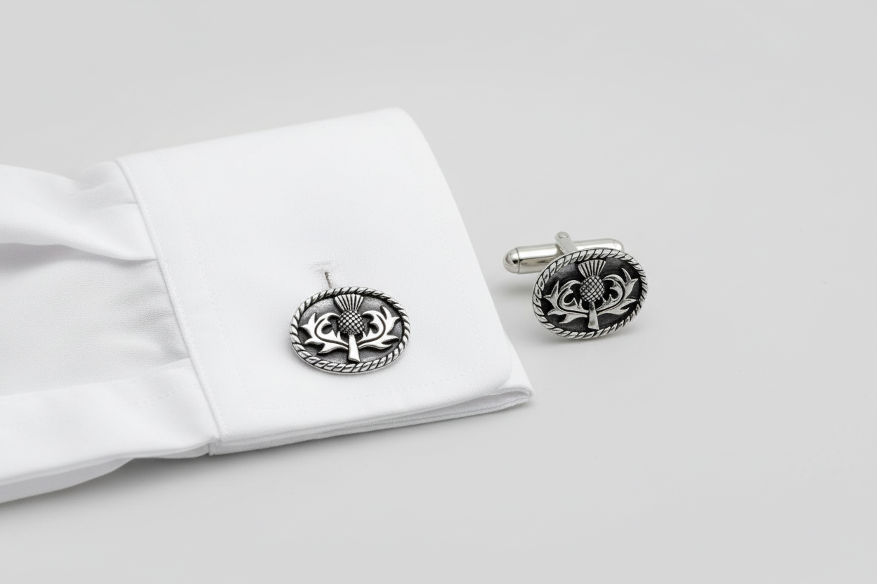 Sterling Silver Thistle Cufflinks.