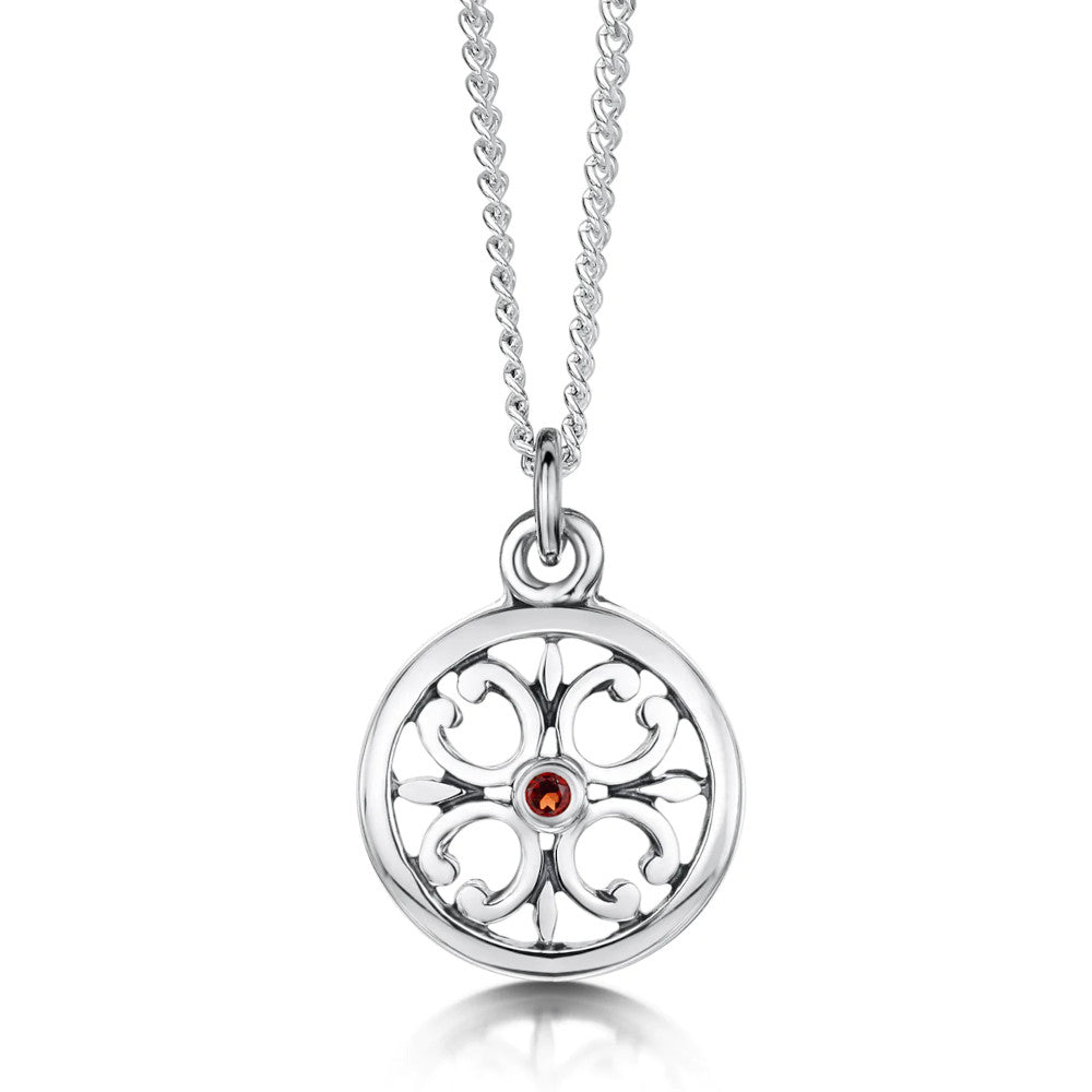 Cathedral Small Sterling Silver Pendant With Garnet - SP021