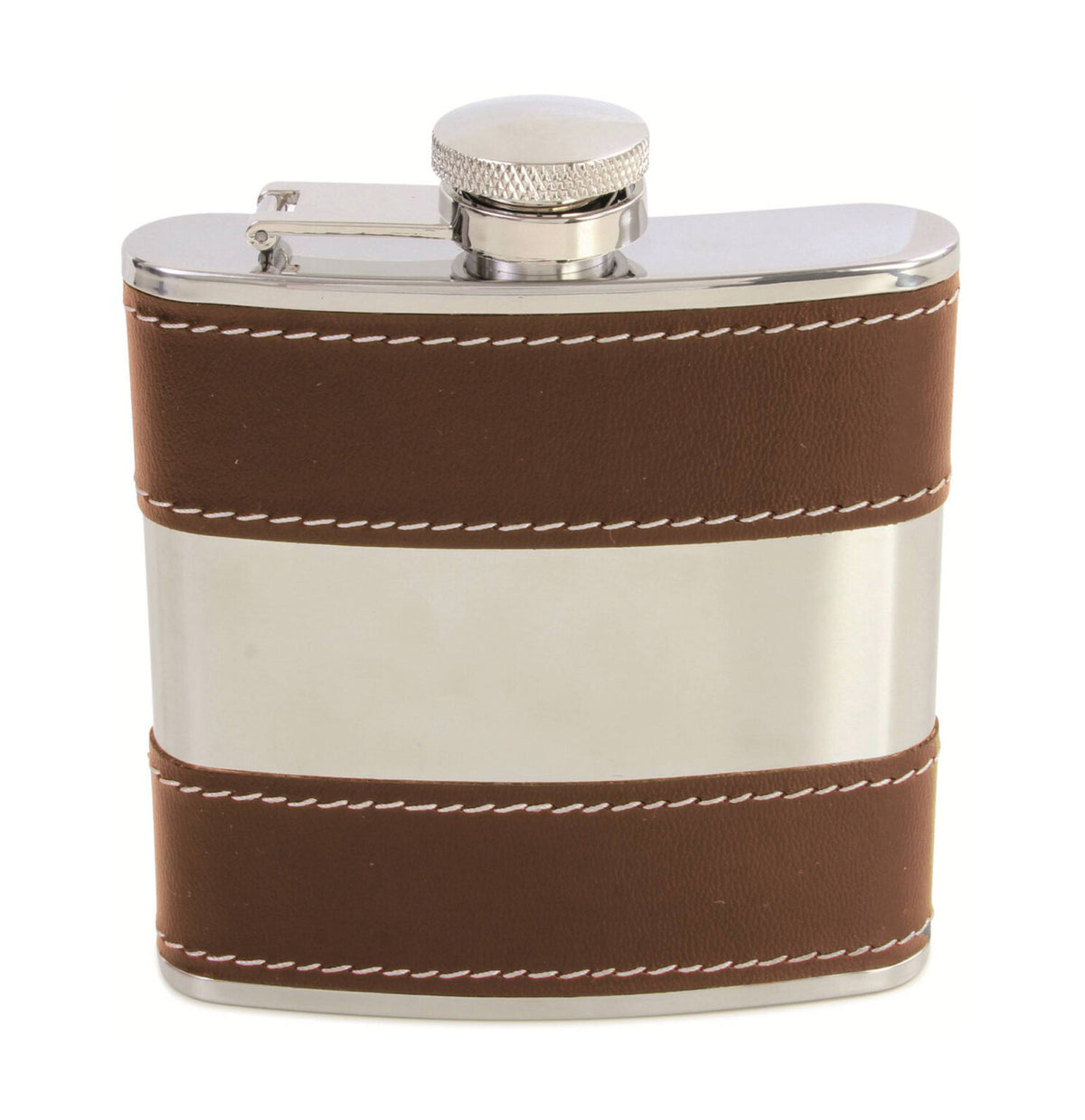 Brown Hip Flask 6oz with Shiny Stainless Steel Centre