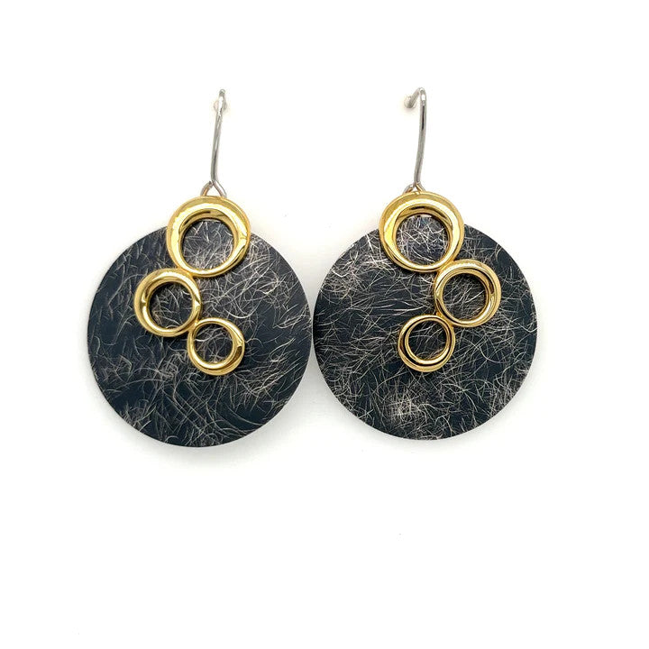 Titanium and Gold Plated Multi Circle Design Drop Earrings - E544GP