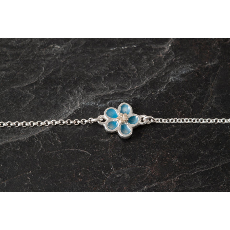 Forget Me Not Sterling Silver or 9ct Yellow Gold Bracelet with Enamel - EBR181