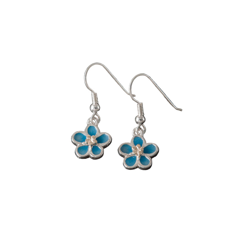 Forget Me Not Silver/9ct Yellow Gold Drop Earrings with Enamel - EE181 Shetland
