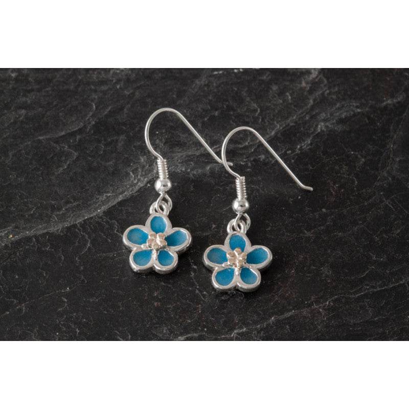 Forget Me Not Sterling Silver Or 9ct Yellow Gold Drop Earrings with Enamel - EE181-hk