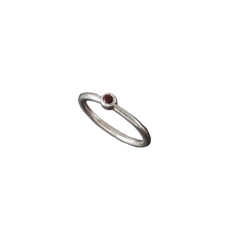 Silver Robin Stacking Ring with Garnet - R171-S Shetland