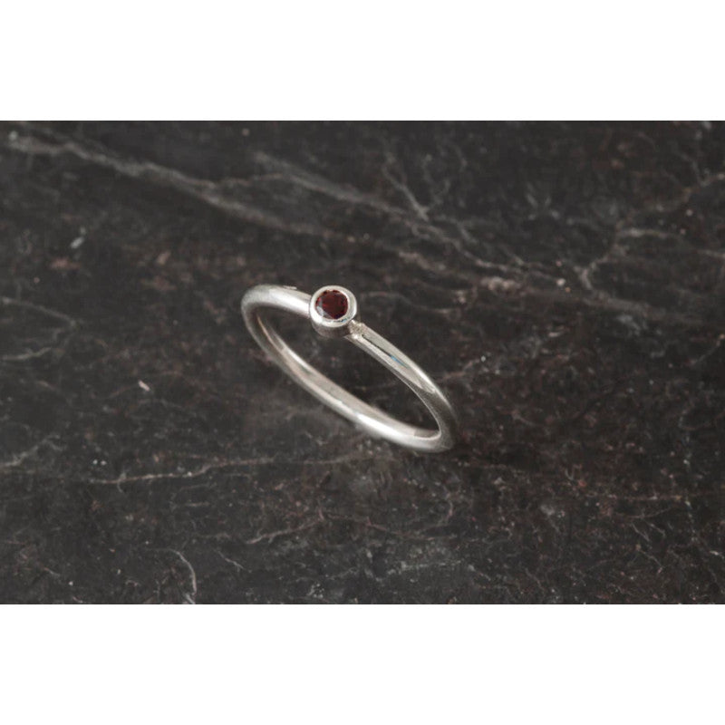 Silver Robin Stacking Ring with Garnet - R171-S-1