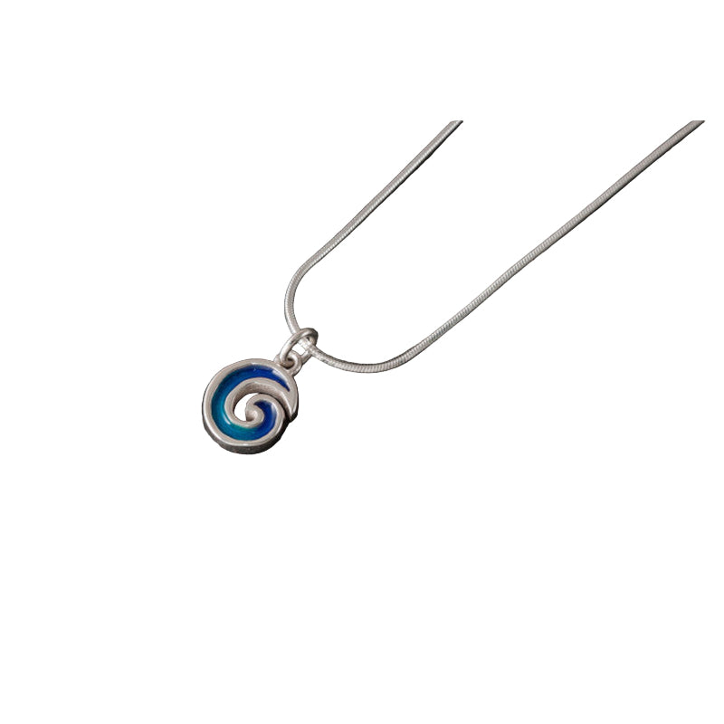 Seascape Silver or Yellow Gold Enamel Swirl Wave Pendant - SSP222 Shetland