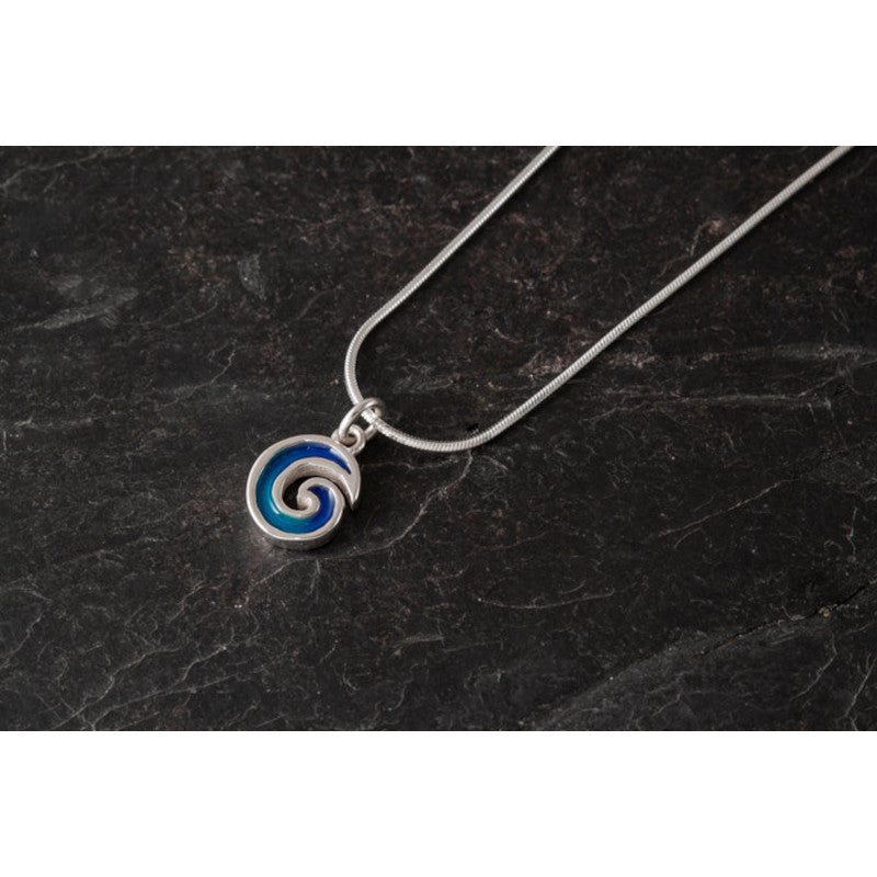 Seascape Silver or Yellow Gold And Enamel Swirl Wave Pendant - SSP222