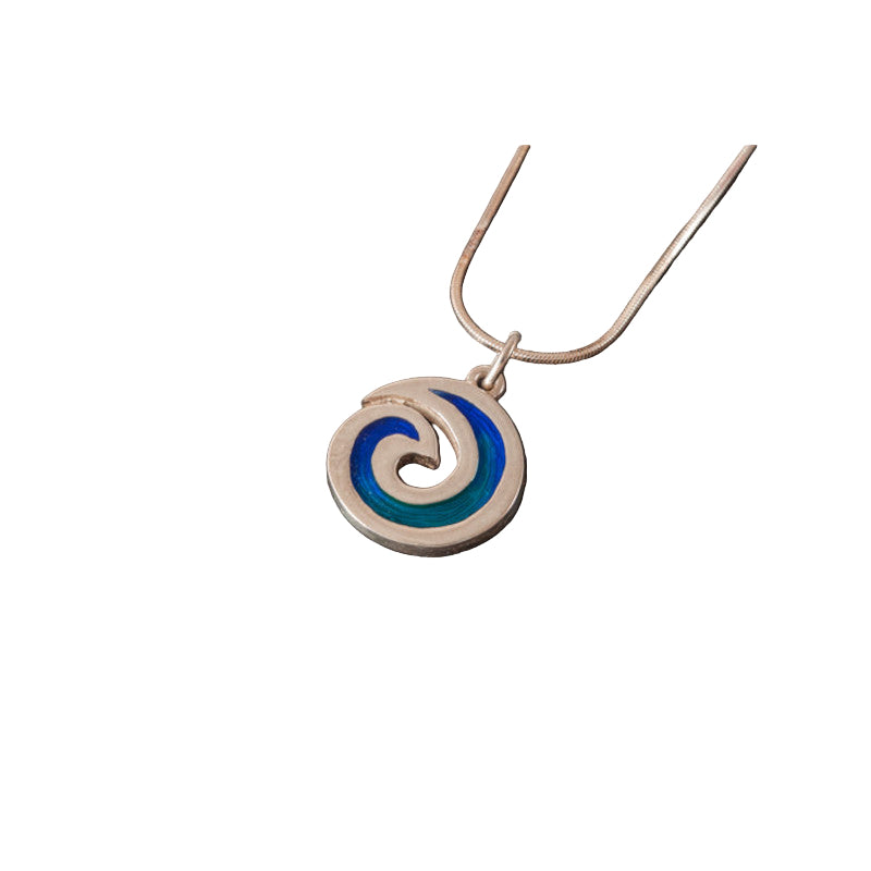 Seascape Silver or Yellow Gold Enamel Swirl Wave Pendant - SSP222 Shetland