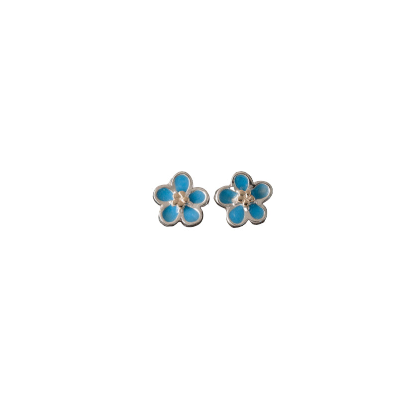 Forget Me Not Silver/9ct Yellow Gold Stud Earrings with Enamel - EE181 Shetland