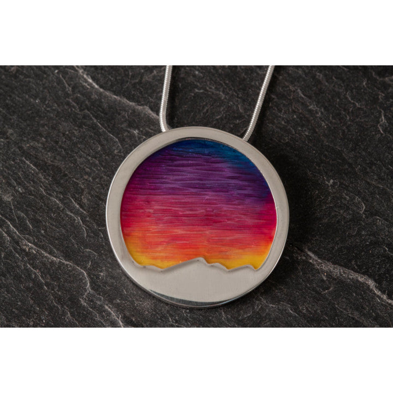 Foula Large Round Sterling Silver or 9ct Yellow Gold Pendant with Enamel - FP52