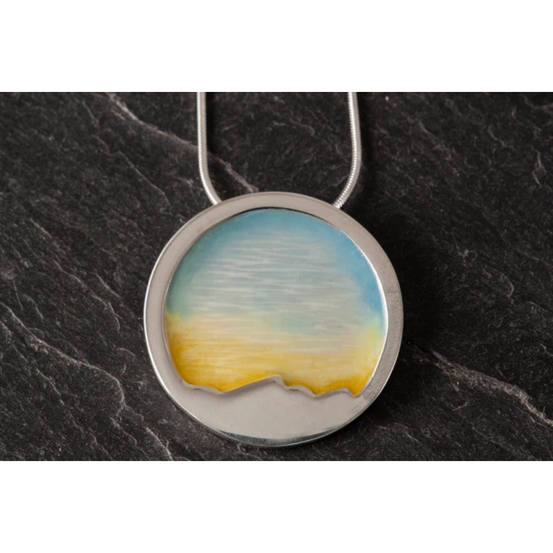 Foula Large Round Sterling Silver or 9ct Yellow Gold Pendant with Enamel - FP52