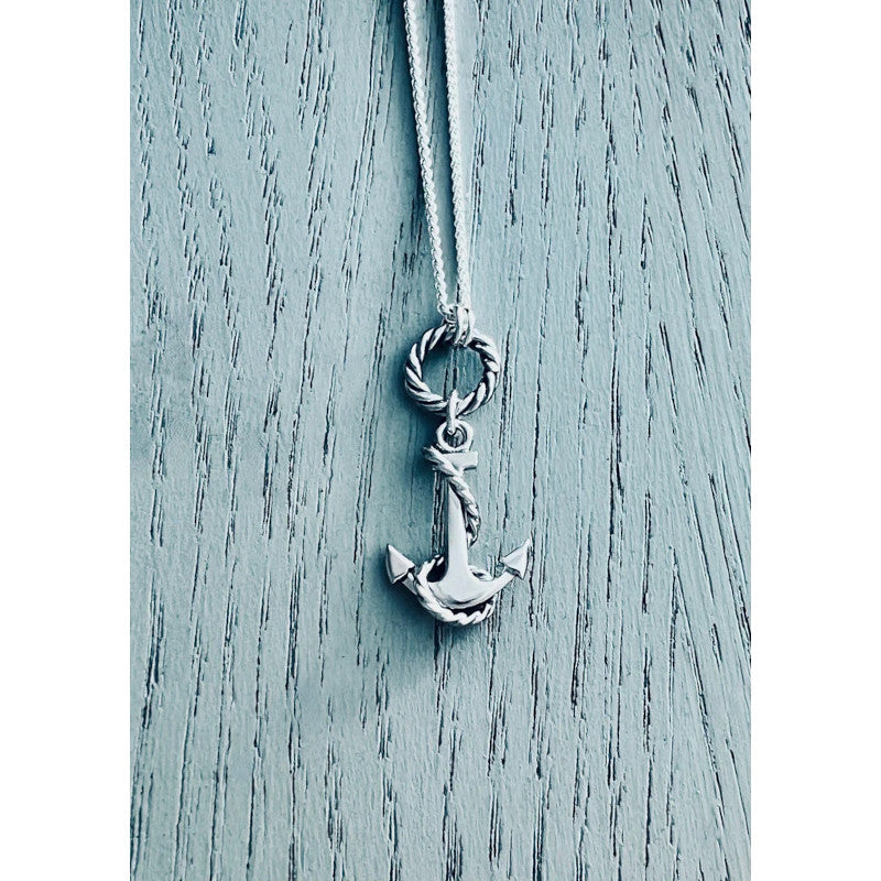 Anchor&#39;s Haven Medium Anchor and Coil of Rope Silver Pendant
