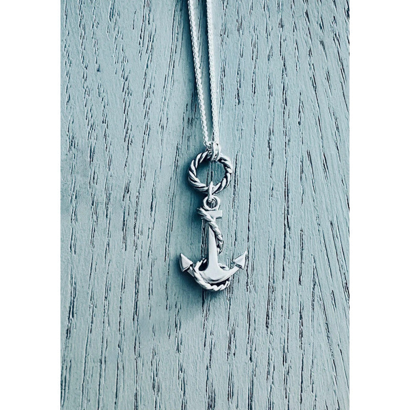 Anchor's Haven Medium Anchor and Coil of Rope Silver Pendant
