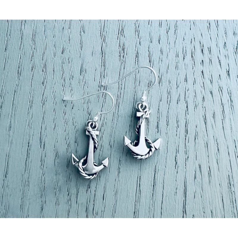 Anchor&#39;s Haven Anchor Silver Drop Earrings