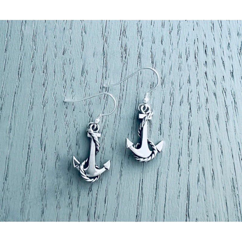 Anchor's Haven Anchor Silver Drop Earrings
