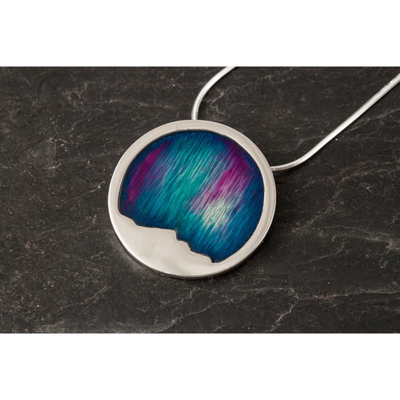 Foula Large Round Sterling Silver or 9ct Yellow Gold Pendant with Enamel - FP52