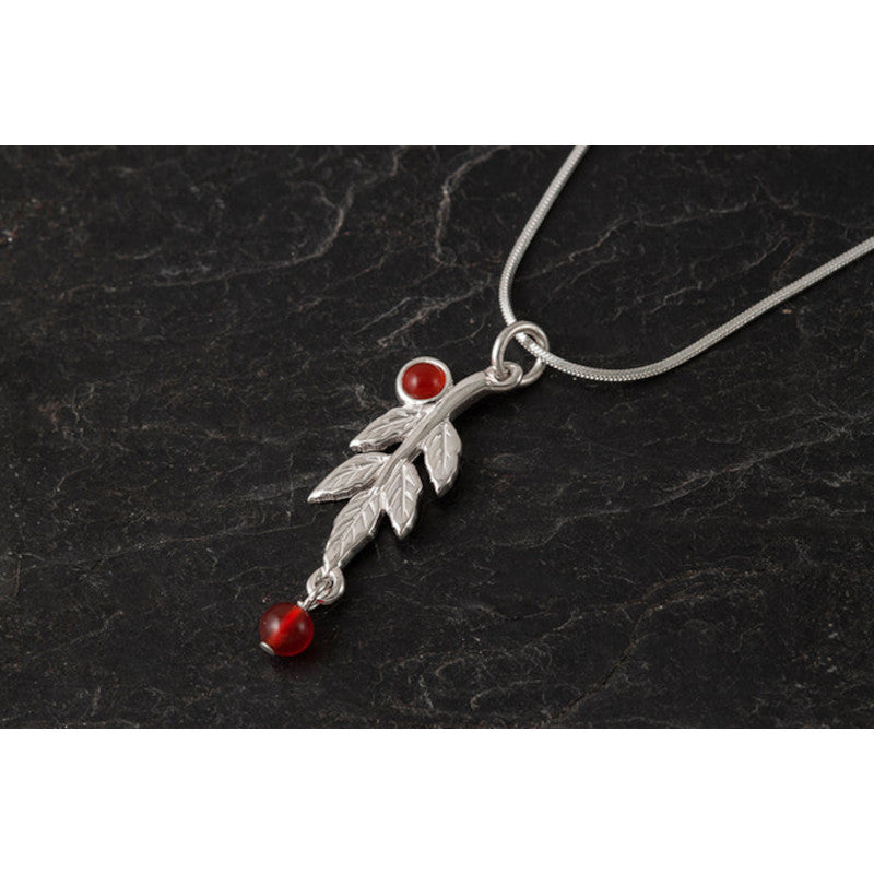 Rowan Tree Sterling Silver or 9ct Yellow Gold Pendant With Carnelian - P547