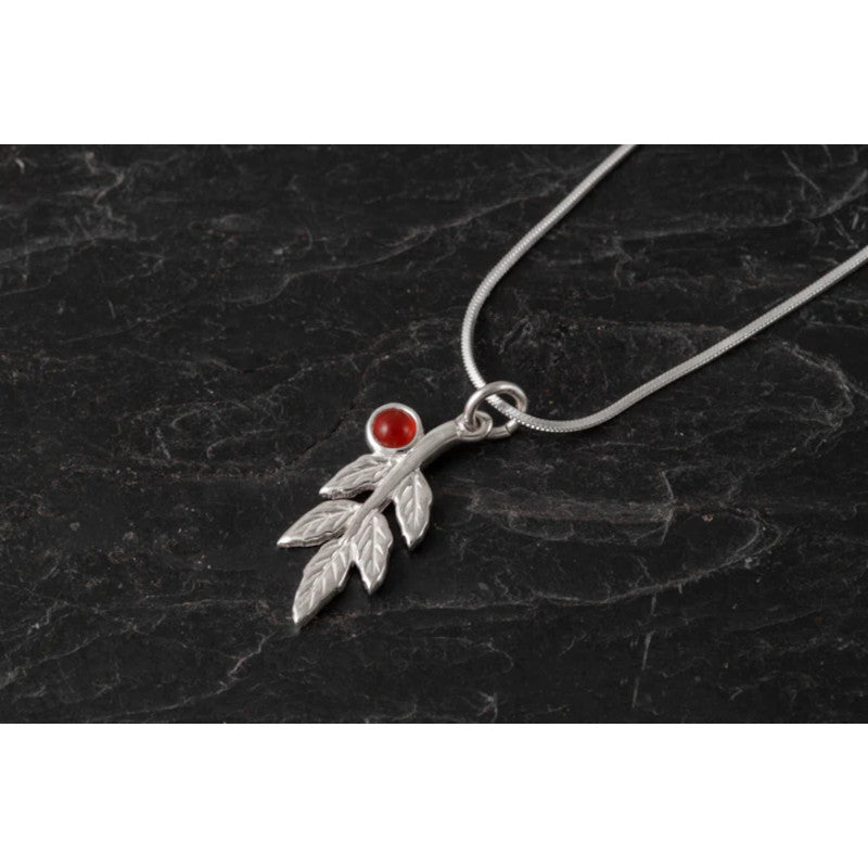 Rowan Tree Sterling Silver or 9ct Yellow Gold Pendant With Carnelian - P548