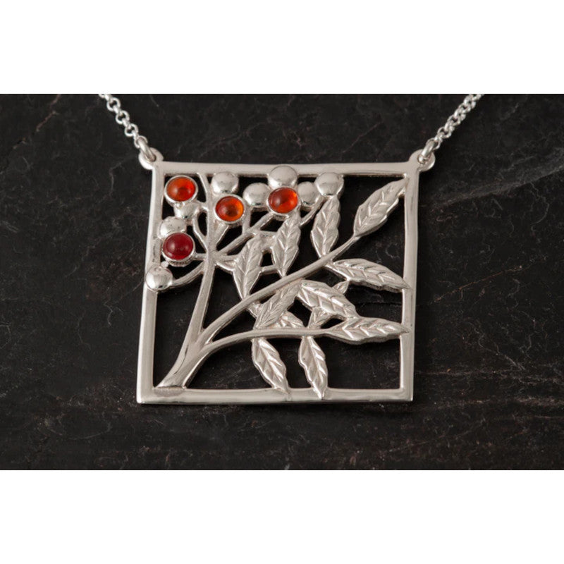 Rowan Tree Sterling Silver or 9ct Yellow Gold Large Necklace With Carnelian - P542