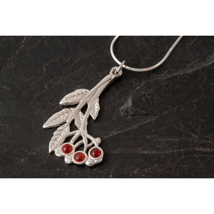 Rowan Tree Sterling Silver or 9ct Yellow Gold With Carnelian Pendant - P549