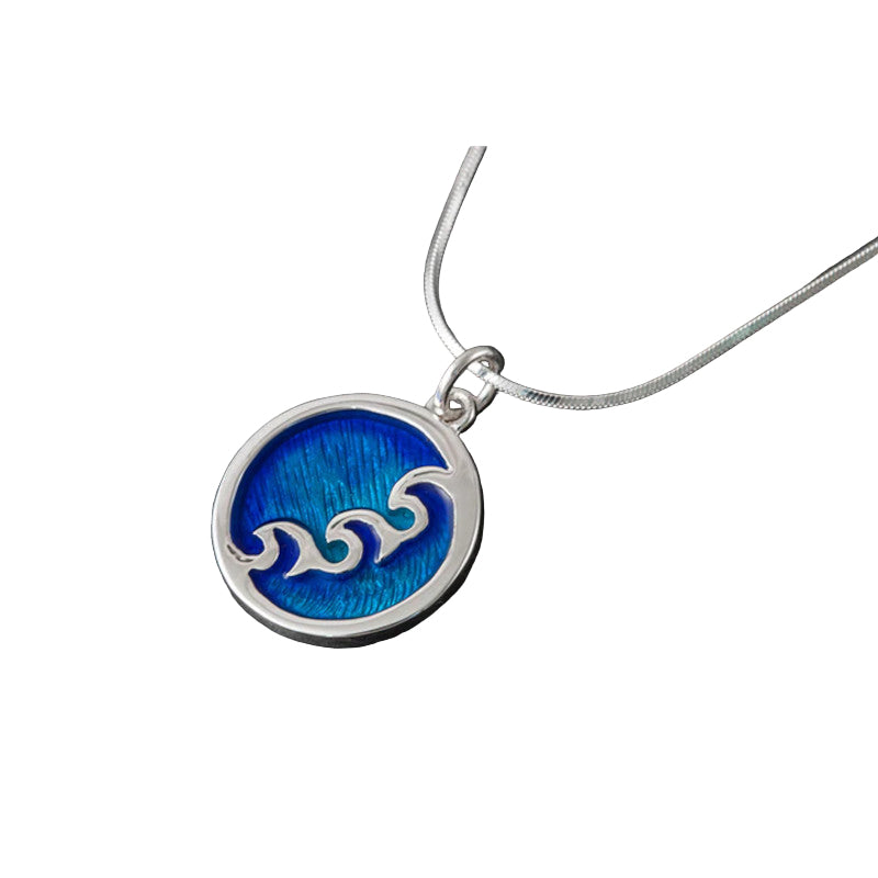 Seascape Small Round Silver or Yellow Gold Enamel Pendant - SSP11 Shetland