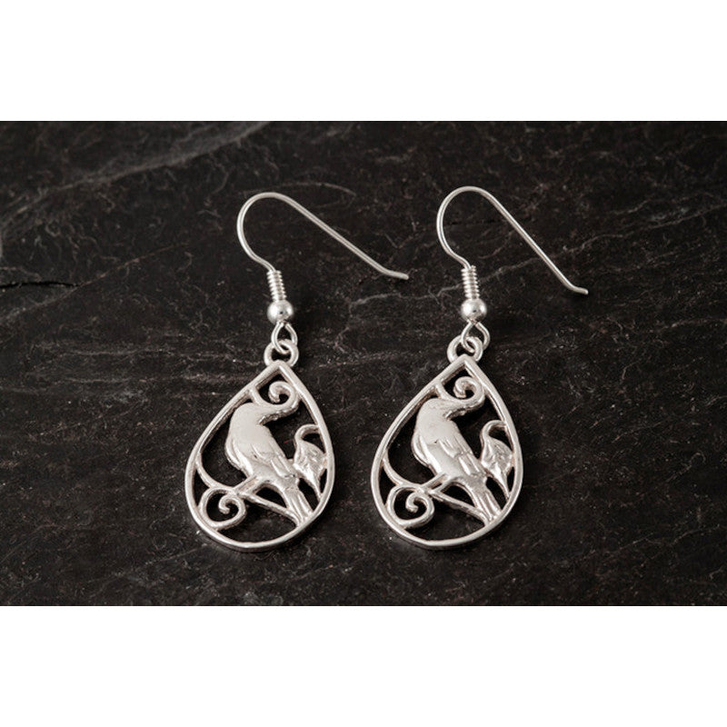 Freija Silver or 9ct Yellow Gold Raven Drop Earrings - FRE05D Shetland