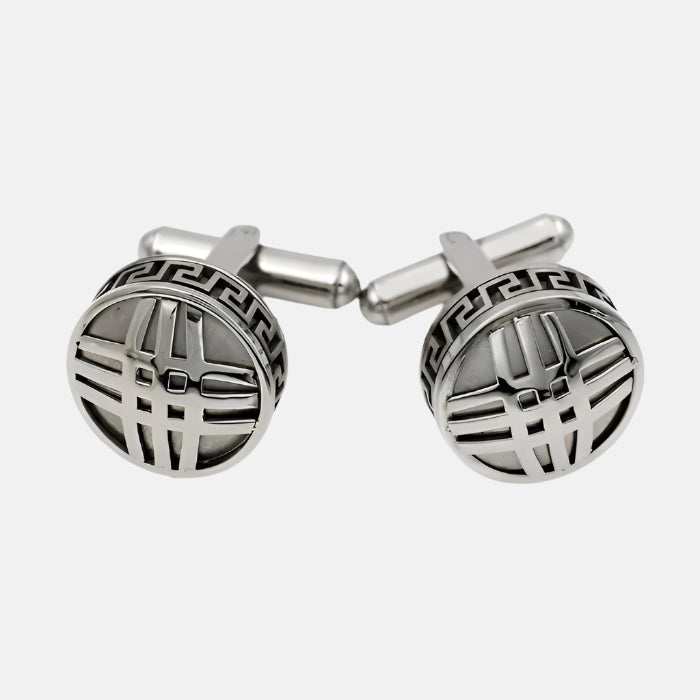 Round Stainless Steel kriss cross Cufflinks - 960068