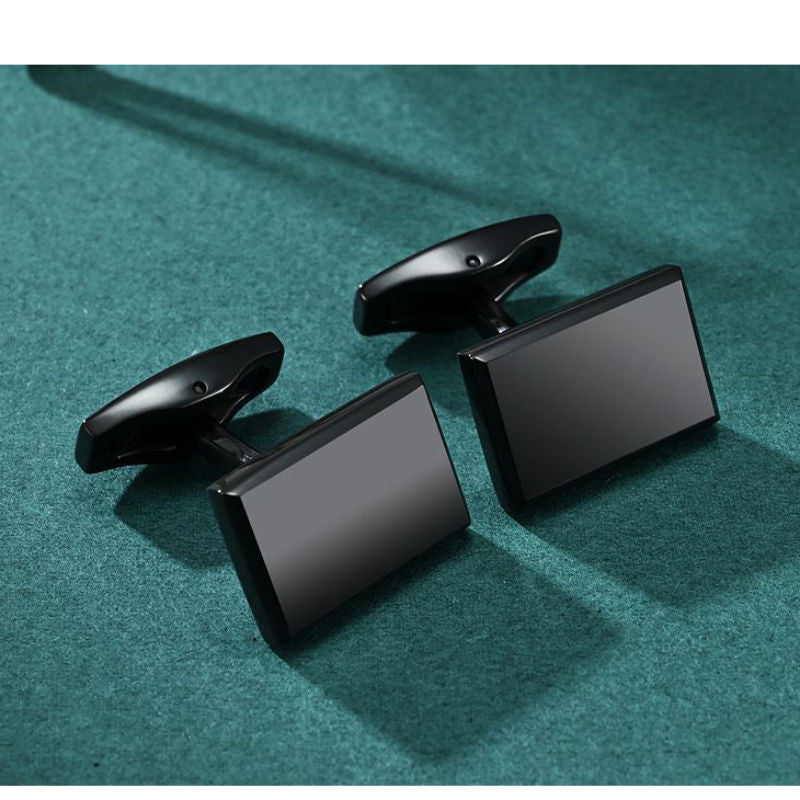 Black Ion Plated Rectangular Stainless Steel Cufflinks - A00004