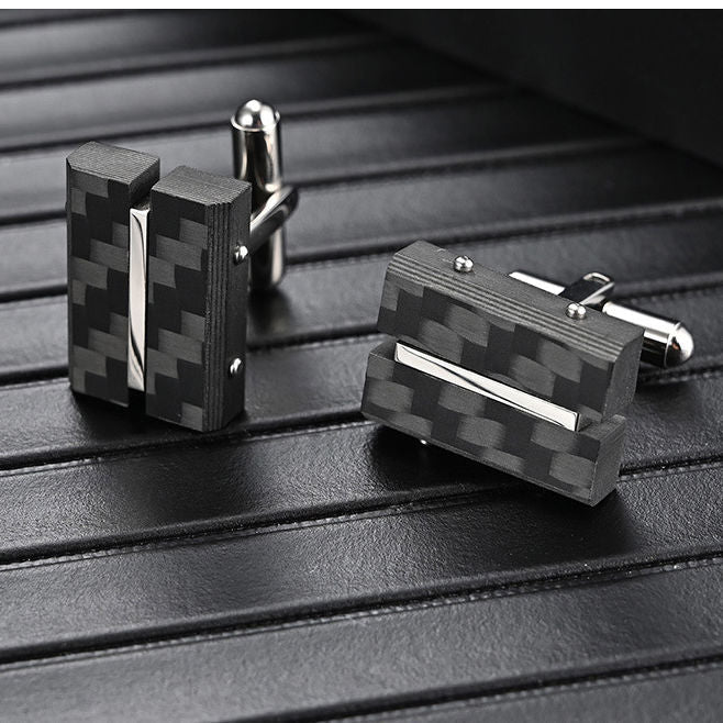 Black Carbon Fiber Stainless Steel Cufflinks - A00012