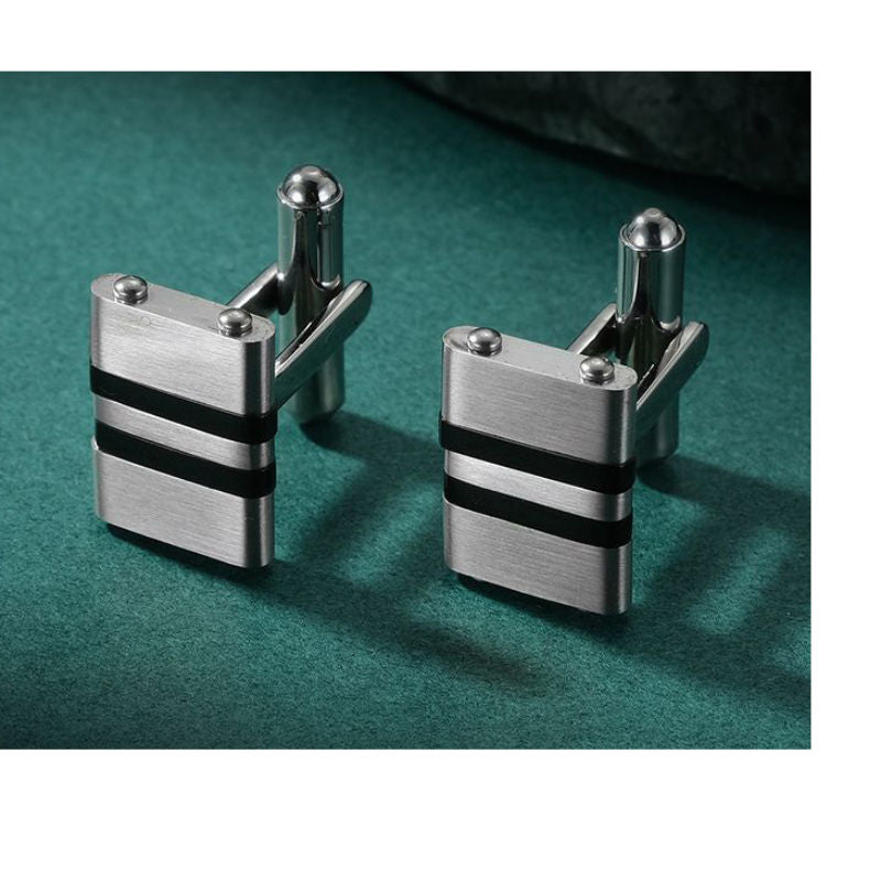 Silver and Black Colour Stainless Steel Cufflinks - A00019