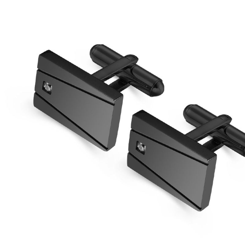 Black Rectangular Stainless Steel & CZ Cufflinks - A00021