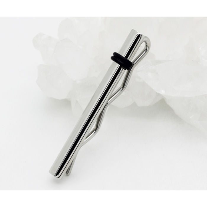 Stainless Steel Tie Clip With Black Rubber Detail - 00002