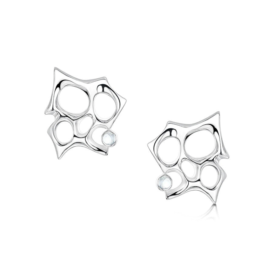 Sculpted By Time Sterling Silver and Moonstone Stud Earrings - MO-SE270