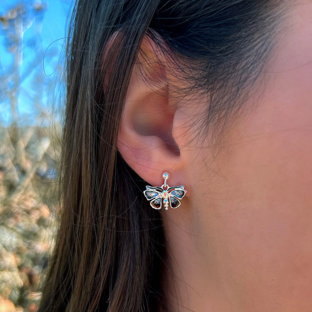 Red Admiral Butterfly Sterling Silver and Enamel Drop Earrings - EE285-RADM