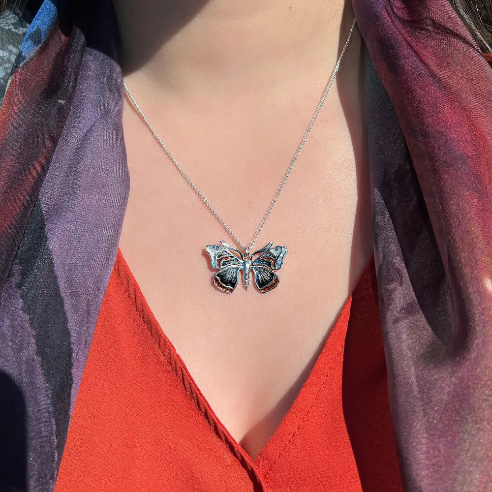 Red Admiral Butterfly Sterling Silver Pendant With Enamel - EP285-RADM Sheila Fleet