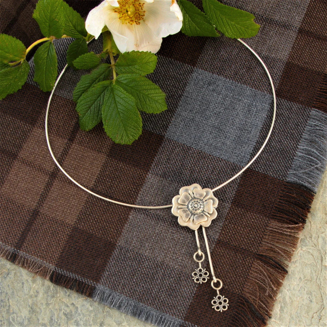 Jacobite Rose Coin Necklace with Drop Detail