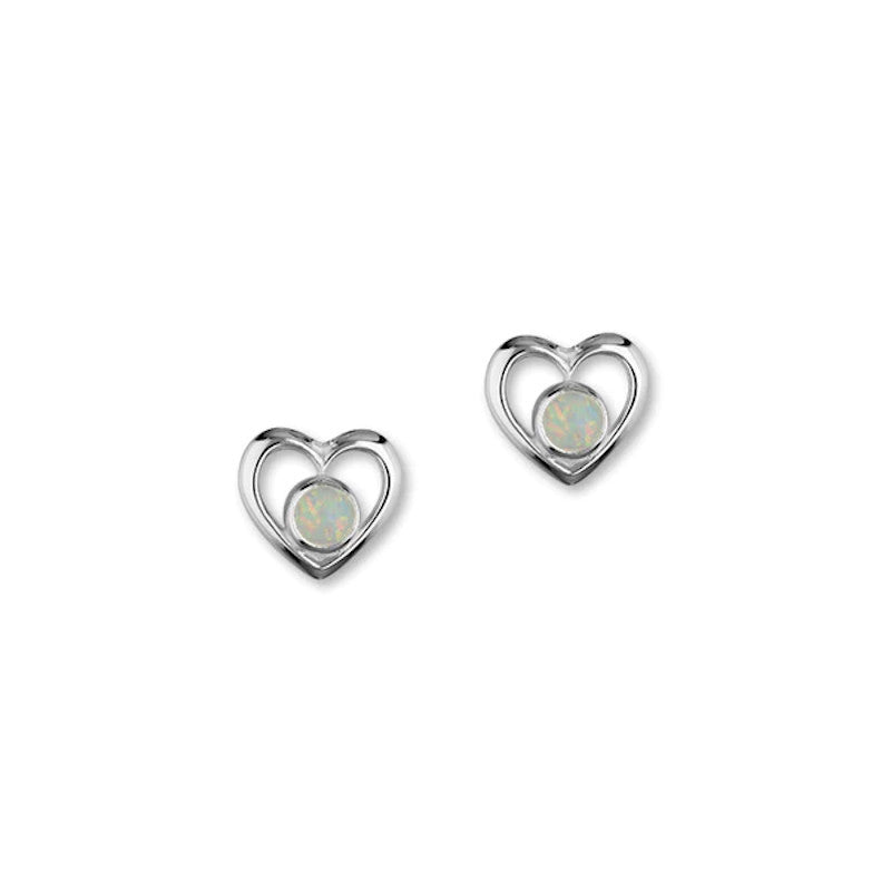 Harlequin Silver Heart Stud Earrings With Opal - SE357 Ortak