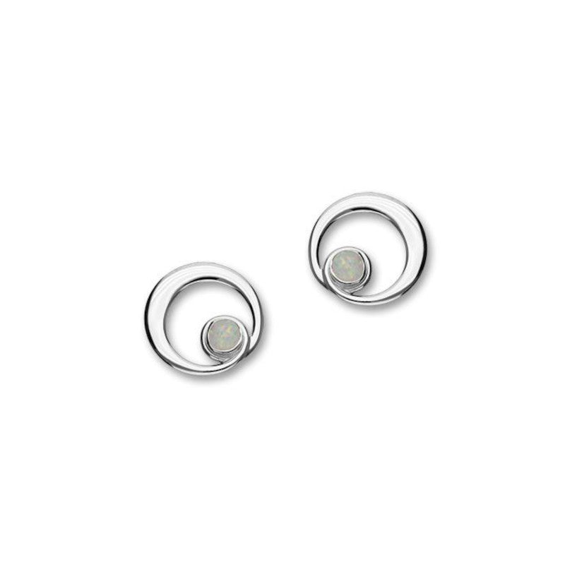 October Birthstone Sterling Silver Round Stud Earrings With Opal - SE372
