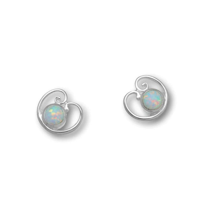 Flourish Sterling Silver Stud Earrings With Opal - SE395