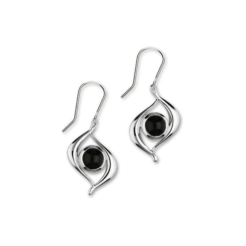 Carnaby Silver Drop Earrings With Onyx - SE293 Ortak