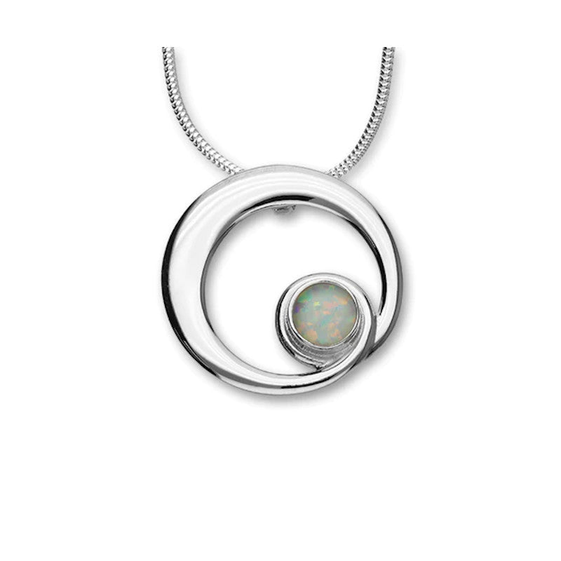 October Birthstone Sterling Silver Round Pendant With Opal - SP278