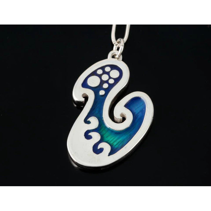 Seascape Silver or Yellow Gold And Enamel Small Wavy Pendant - SSP66