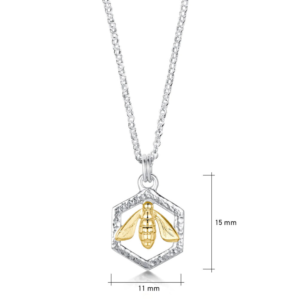 Honeycomb and Bee Small Sterling Silver and 9ct Yellow Gold Pendant - SY-P0282
