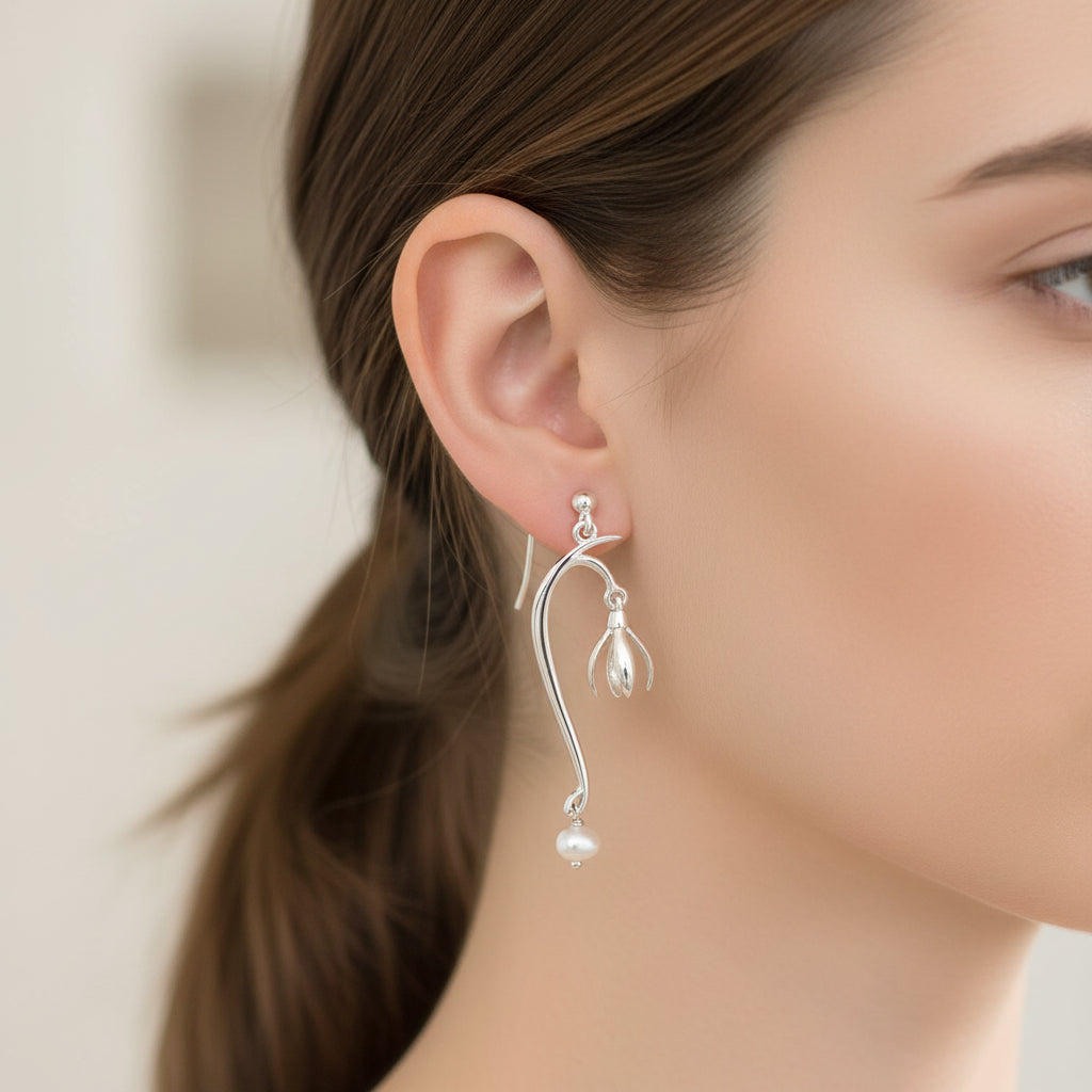 Sterling Silver Long Snowdrop Earrings - 13115 Aurora