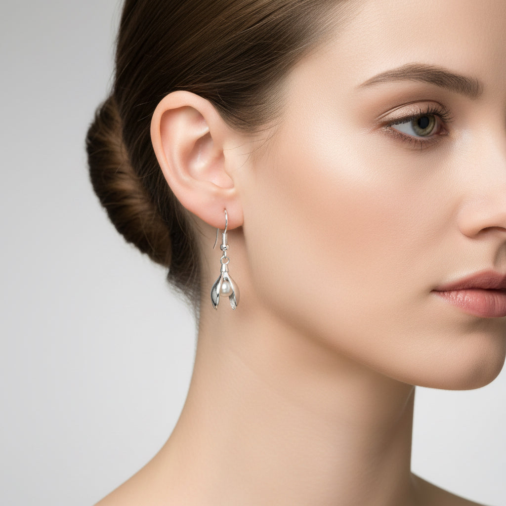 Silver and Pearl Snowdrop Earrings 2cm - 13115-2 Aurora